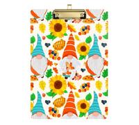 Clipboard Acrylic Cute Gnomes Sunflowers Yellow Decorative Clipboard Wordpad Clipboards Standard Size for Students, Women, Man, Low Profile Gold Clip Retractable Hanging Tab