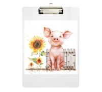 Clipboard Acrylic Cute Happy Pig Fashion Clipboards for Classrooms, Restaurants, School A4 Standard Size Clip Board Low Profile Gold Clip Retractable Hanging Tab 12.5 x 9 Inches