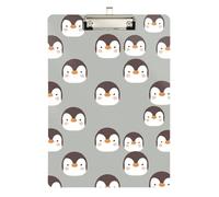 Clipboard Acrylic Cute Penguins Face Gray Writing Board Hanging Clipboards A4 Standard Size for Nurses, Lawyers, Doctor Offices, Low Profile Silver Clip Retractable Hanging Tab