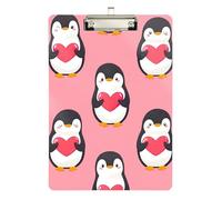 Clipboard Acrylic Cute Penguins Hearts Pink Fashion Clipboard Cute Decorative Letter Size Clipboards for Nurses Teachers Coaches, A4 Letter Size 12.5 x 9 Inches Silver Clip