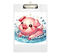 Clipboard Acrylic Cute Pig Cute Clipboards for Nurses, Lawyers, Doctor Offices Cute Decorative Letter Size Clipboard Low Profile Gold Clip Retractable Hanging Tab 12.5 x 9 Inches