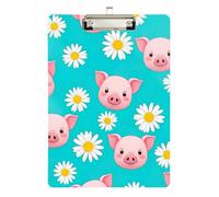 Clipboard Acrylic Cute Pig Daisy Flower Teal Writing Clipboards Letter Size Clipboards for Students, Women, Man, Low Profile Gold Clip Retractable Hanging Tab