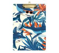 Clipboard Acrylic Cute Shark Blue Decorative Clipboard Hardboard Clipboards Standard Size for Teacher Student Lawyer Nurse, Low Profile Gold Clip Retractable Hanging Tab