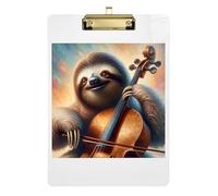 Clipboard Acrylic Cute Sloth Cello Portable Clipboards Paperboard Chic Design Clipboard for Classrooms, Restaurants, School, Low Profile Gold Clip Retractable Hanging Tab 12.5 x 9 Inches