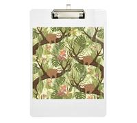 Clipboard Acrylic Cute Sloth Jungle Leaves Decorative Clipboards for Students, Women, Man Hanging Clipboards A4 Standard Size Low Profile Gold Clip Retractable Hanging Tab 12.5 x 9 Inches