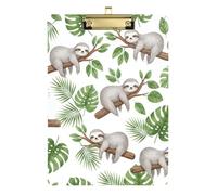 Clipboard Acrylic Cute Sloth Jungle Leaves White Cute Clipboard for Teacher Student Lawyer Nurse Travel Clipboards Low Profile Gold Clip Retractable Hanging Tab