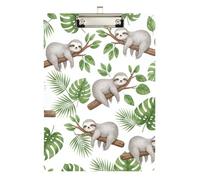 Clipboard Acrylic Cute Sloth Jungle Leaves White Cute Clipboard Hanging Clipboards A4 Standard Size for Women Men Office Supplies, Low Profile Silver Clip Retractable Hanging Tab