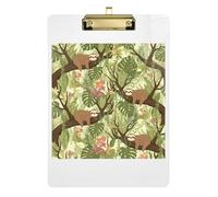 Clipboard Acrylic Cute Sloth Jungle Leaves Writing Boards Letter Size Clipboards for Classrooms, Restaurants, School, Low Profile Gold Clip Retractable Hanging Tab 12.5 x 9 Inches