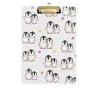 Clipboard Acrylic Cute Watercolor Penguins Portable Clipboard Hardboard Clipboards Standard Size for Nurses Teachers Coaches, A4 Letter Size 12.5 x 9 Inches Gold Clip