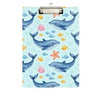 Clipboard Acrylic Cute Whale Fish Blue Writing Board for Nurses Teachers Coaches Cute Decorative Letter Size Clipboards, A4 Letter Size 12.5 x 9 Inches Silver Clip