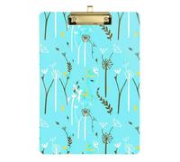 Clipboard Acrylic Daisy White Dandelion Blue Decorative Clipboard Letter Size Clipboards for Teacher Student Lawyer Nurse, Low Profile Gold Clip Retractable Hanging Tab