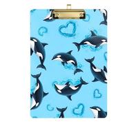 Clipboard Acrylic Dolphins Light Blue Writing Board Cute Decorative Letter Size Clipboards for Women Men Office Supplies, Low Profile Gold Clip Retractable Hanging Tab