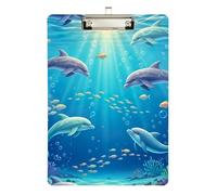 Clipboard Acrylic Dolphins Ocean Blue Cute Clipboard Letter Size Clipboards for Students, Women, Man, Low Profile Silver Clip Retractable Hanging Tab