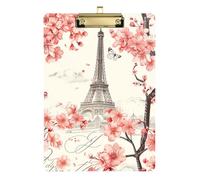 Clipboard Acrylic Eiffel Tower Pink Cherry Blossoms Fashion Clipboard for Nurses Teachers Coaches Hardboard Clipboards Standard Size, A4 Letter Size 12.5 x 9 Inches Gold Clip