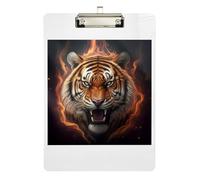 Clipboard Acrylic Fierce Tiger Glowing Print Fire Writing Boards for Students, Women, Man Hardboard Clipboard Standard Size Low Profile Gold Clip Retractable Hanging Tab 12.5 x 9 Inches