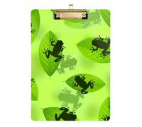 Clipboard Acrylic Frog Green Leaf Cute Clip Board for Teachers, Students, Nurses Paperboard Chic Design Clipboards Low Profile Gold Clip Retractable Hanging Tab
