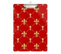 Clipboard Acrylic Gold Fleur De Lis Grid Red Decorative Clipboard for Nurses, Lawyers, Doctor Offices Hardboard Clipboards Standard Size, A4 Letter Size 12.5 x 9 Inches Silver Clip, Silver12x9in