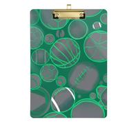 Clipboard Acrylic Gray Sports Balls Green Writing Board for Nurses, Lawyers, Doctor Offices Hanging Clipboards A4 Standard Size Low Profile Gold Clip Retractable Hanging Tab
