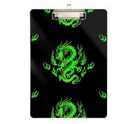 Clipboard Acrylic Green Dragon Black Cute Clip Board Standard A4 Letter Size Clipboards for Classrooms, Restaurants, School, Low Profile Silver Clip Retractable Hanging Tab