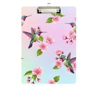 Clipboard Acrylic Hummingbirds Pink Cherry Blossoms Fashion Clipboards for Nurses Teachers Coaches Wordpad Clipboards Standard Size Low Profile Gold Clip Retractable Hanging Tab