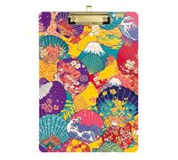 Clipboard Acrylic Japanese Floral Scallop Writing Clipboards A4 Standard Size Clipboards Hardboard for Students, Women, Man, Low Profile Gold Clip Retractable Hanging Tab