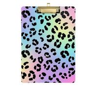 Clipboard Acrylic Leopard Spots Pastel Rainbow Portable Clipboards for Women Men Teachers Nurses Hanging Clipboards A4 Standard Size Low Profile Gold Clip Retractable Hanging Tab