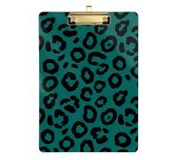 Clipboard Acrylic Leopard Spots Teal Writing Clipboard for Students, Women, Man Paperboard Chic Design Clipboards, A4 Letter Size 12.5 x 9 Inches Gold Clip