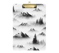 Clipboard Acrylic Mountain Tree Gray Decorative Clipboard Paperboard Chic Design Clipboards for Teachers, Students, Nurses, A4 Letter Size 12.5 x 9 Inches Gold Clip