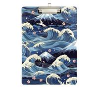 Clipboard Acrylic Ocean Waves Snow Mountain Fashion Clipboards A4 Standard Size Clip Boards for Students, Women, Man, 12.5 x 9 Inches Silver Clip, Silver12x9in