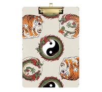 Clipboard Acrylic Orange Tiger Chinese Dragon Portable Clipboards A4 Standard Size Clip Boards for Nurses, Lawyers, Doctor Offices, Low Profile Gold Clip Retractable Hanging Tab