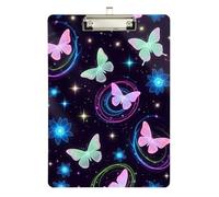 Clipboard Acrylic Pastel Butterfly Neon Writing Board A4 Standard Size Clipboards Hardboard for Students, Women, Man, Low Profile Silver Clip Retractable Hanging Tab