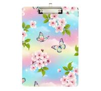 Clipboard Acrylic Pastel Cherry Blossoms Portable Clipboards Wordpad Clipboards Standard Size for Teacher Student Lawyer Nurse, Low Profile Gold Clip Retractable Hanging Tab