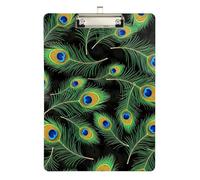 Clipboard Acrylic Peacock Feather Black Fashion Clipboards for Nurses Teachers Coaches Standard A4 Letter Size Clipboards Low Profile Gold Clip Retractable Hanging Tab