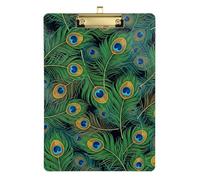 Clipboard Acrylic Peacock Feathers Green Decorative Clipboard for Teacher Student Lawyer Nurse Letter Size Clipboards Low Profile Gold Clip Retractable Hanging Tab