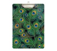 Clipboard Acrylic Peacock Feathers Green Portable Clipboard for Teachers, Students, Nurses Hardboard Clipboards Standard Size Low Profile Silver Clip Retractable Hanging Tab