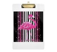 Clipboard Acrylic Pink Flamingo Stripes Portable Clipboards Hanging Clipboards A4 Standard Size for Students, Women, Man, Low Profile Gold Clip Retractable Hanging Tab 12.5 x 9 Inches