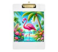 Clipboard Acrylic Pink Palm Flamingo Cute Clipboards for Teachers, Students, Nurses A4 Standard Size Clipboard Hardboard Low Profile Gold Clip Retractable Hanging Tab 12.5 x 9 Inches