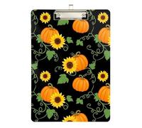 Clipboard Acrylic Pumpkins Yellow Sunflowers Black Portable Clipboard for Classrooms, Restaurants, School A4 Standard Size Clipboards Hardboard Low Profile Silver Clip Retractable Hanging Tab