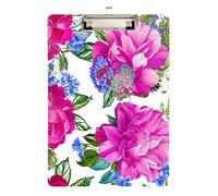 Clipboard Acrylic Purple Pink Floral White Writing Clipboards Hardboard Clipboard Standard Size for Nurses, Lawyers, Doctor Offices, Low Profile Gold Clip Retractable Hanging Tab