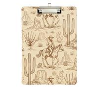 Clipboard Acrylic Retro Cowboy Desert Cactus Brown Cute Clip Board Letter Size Clipboards for Teachers, Students, Nurses, A4 Letter Size 12.5 x 9 Inches Silver Clip