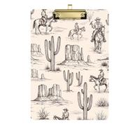 Clipboard Acrylic Retro Cowboys Desert Cactus Beige Writing Clipboard Letter Size Clipboards for Women Men Teachers Nurses, Low Profile Gold Clip Retractable Hanging Tab