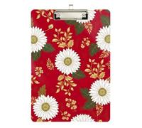 Clipboard Acrylic Retro Daisy Flowers Red Cute Clipboard Wordpad Clipboards Standard Size for Teachers, Students, Nurses, Low Profile Silver Clip Retractable Hanging Tab