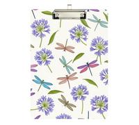 Clipboard Acrylic Retro Dragonflies Purple Flowers Decorative Clipboards Cute Decorative Letter Size Clipboards for Students, Women, Man, Low Profile Gold Clip Retractable Hanging Tab