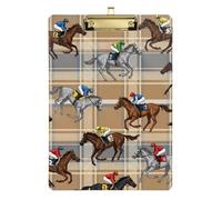 Clipboard Acrylic Retro Horses Tan Beige Plaid Cute Clip Board for Teachers, Students, Nurses Wordpad Clipboards Standard Size Low Profile Gold Clip Retractable Hanging Tab