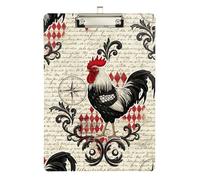 Clipboard Acrylic Rustic Rooster Vintage Cute Clipboard Letter Size Clipboards for Nurses Teachers Coaches, A4 Letter Size 12.5 x 9 Inches Silver Clip
