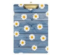 Clipboard Acrylic Rustic White Daisy Cute Clipboard Standard A4 Letter Size Clipboards for Classrooms, Restaurants, School, Low Profile Gold Clip Retractable Hanging Tab