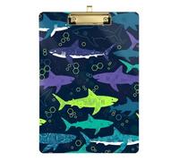 Clipboard Acrylic Shark Blue Teal Purple Navy Portable Clipboard for Teachers, Students, Nurses Letter Size Clipboards Low Profile Gold Clip Retractable Hanging Tab