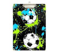 Clipboard Acrylic Soccer Ball Splash Writing Board Standard A4 Letter Size Clipboards for Students, Women, Man, 12.5 x 9 Inches Silver Clip