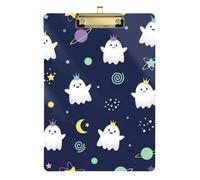 Clipboard Acrylic Space Cartoon Ghosts Navy Cute Clipboard Standard A4 Letter Size Clipboards for Teacher Student Lawyer Nurse, Low Profile Gold Clip Retractable Hanging Tab