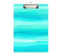 Clipboard Acrylic Stripes Turquoise Aqua Portable Clipboards Wordpad Clipboards Standard Size for Nurses Teachers Coaches, Low Profile Gold Clip Retractable Hanging Tab